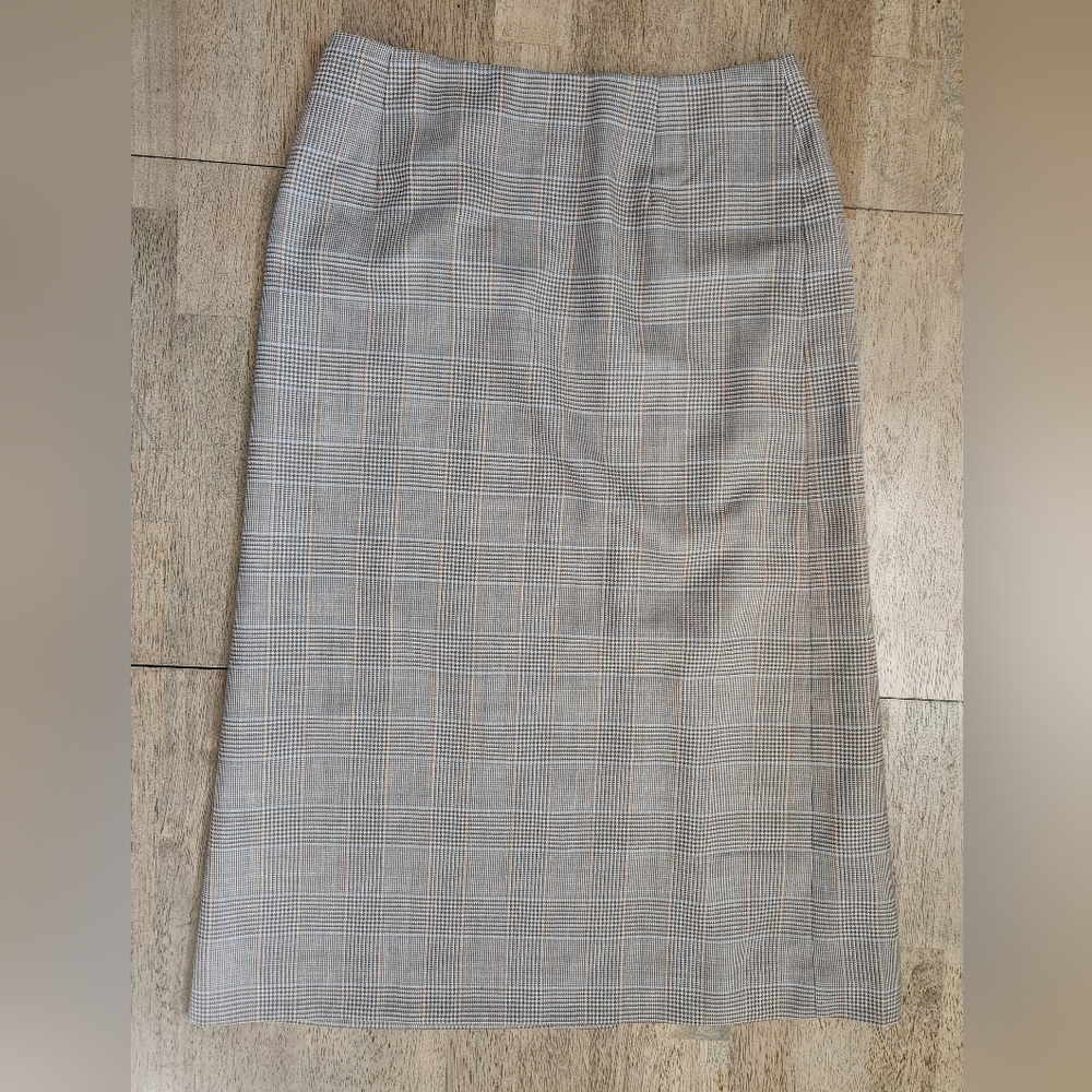 Pendleton Virgin Wool Plaid Houndstooth Long Maxi Skirt Tan Orange Size 14 (C32)
